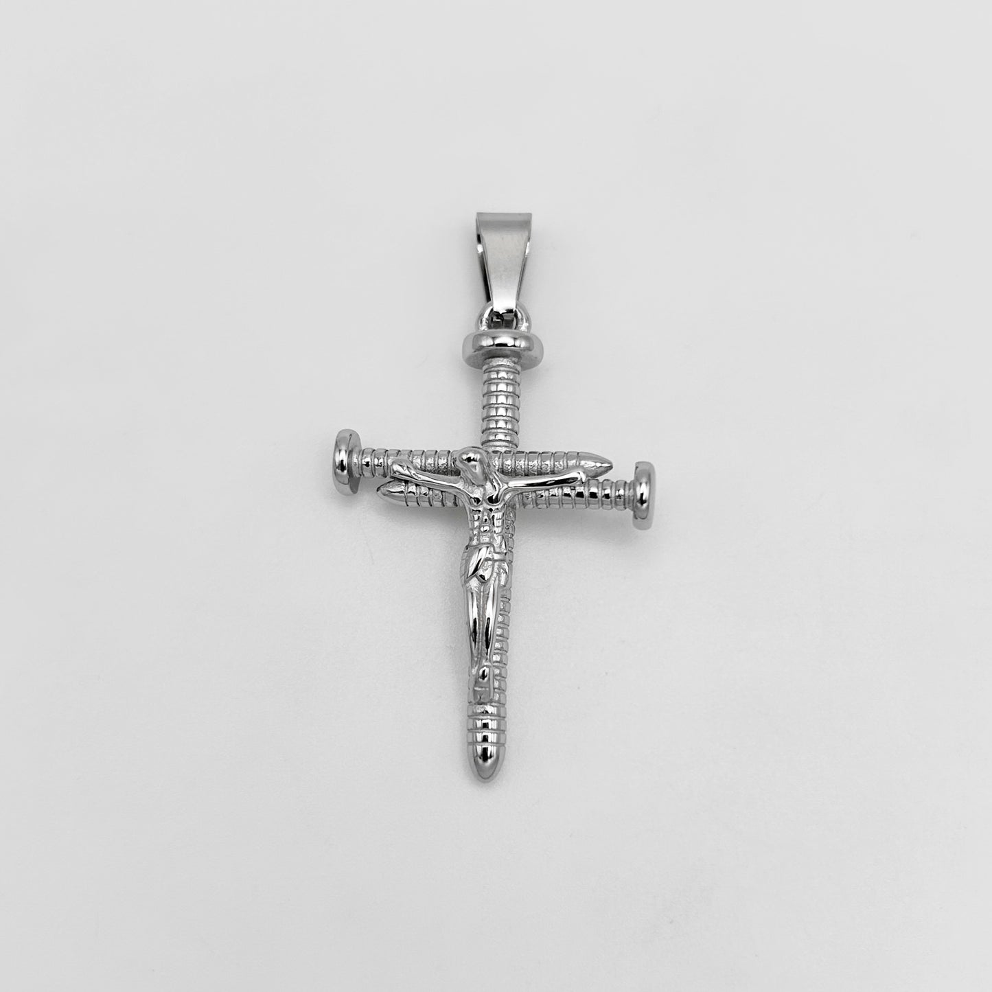 Screw Cross with Jesus Pendant - Stainless Steel - PDS-1804