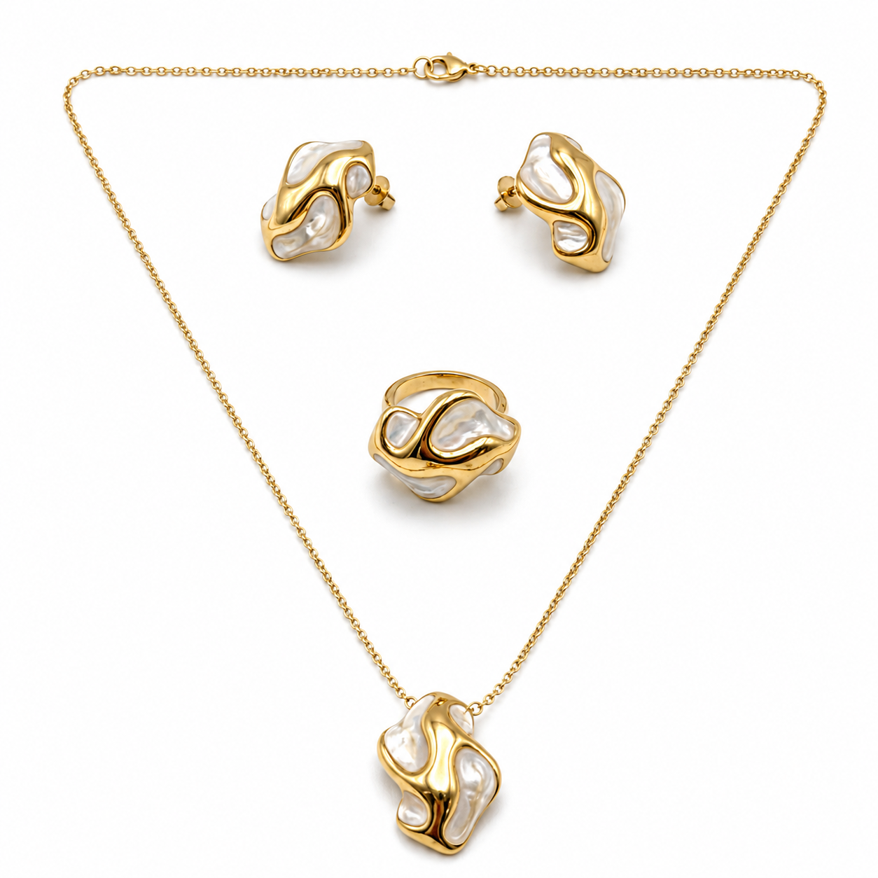 Set - Necklace & Earring & Ring - Stainless Steel - NER-1001