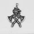 Wolf Head and Crossed Axes Pendant - Stainless Steel - PDS-1161