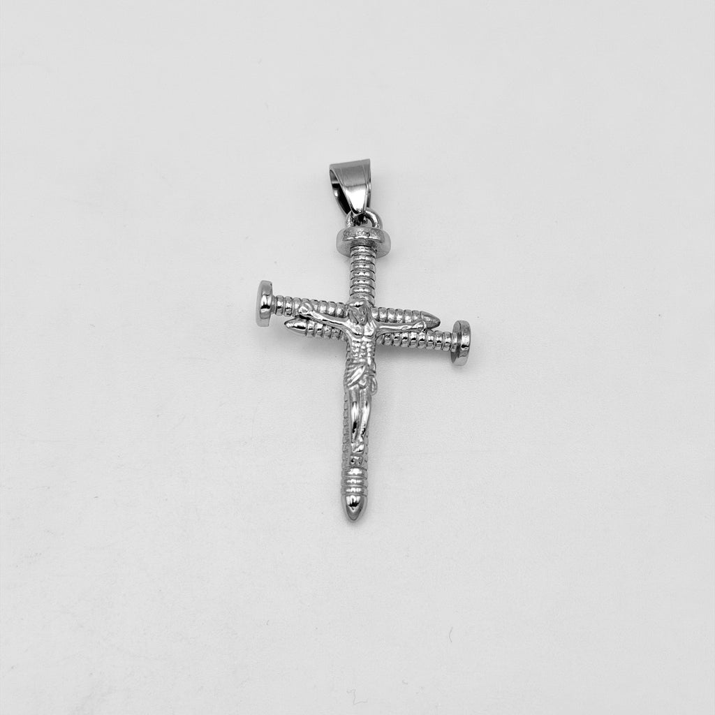 Screw Nail Cross with Jesus Pendant - Stainless Steel - PDS-1222