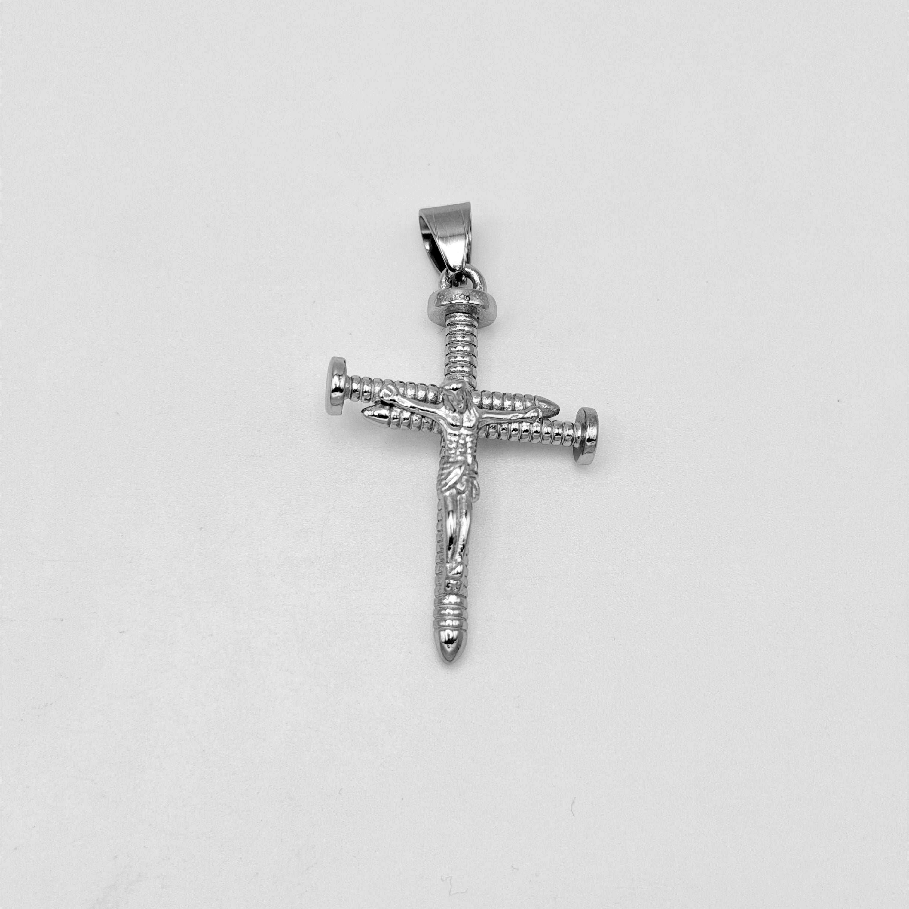 Screw Nail Cross with Jesus Pendant - Stainless Steel - PDS-1222