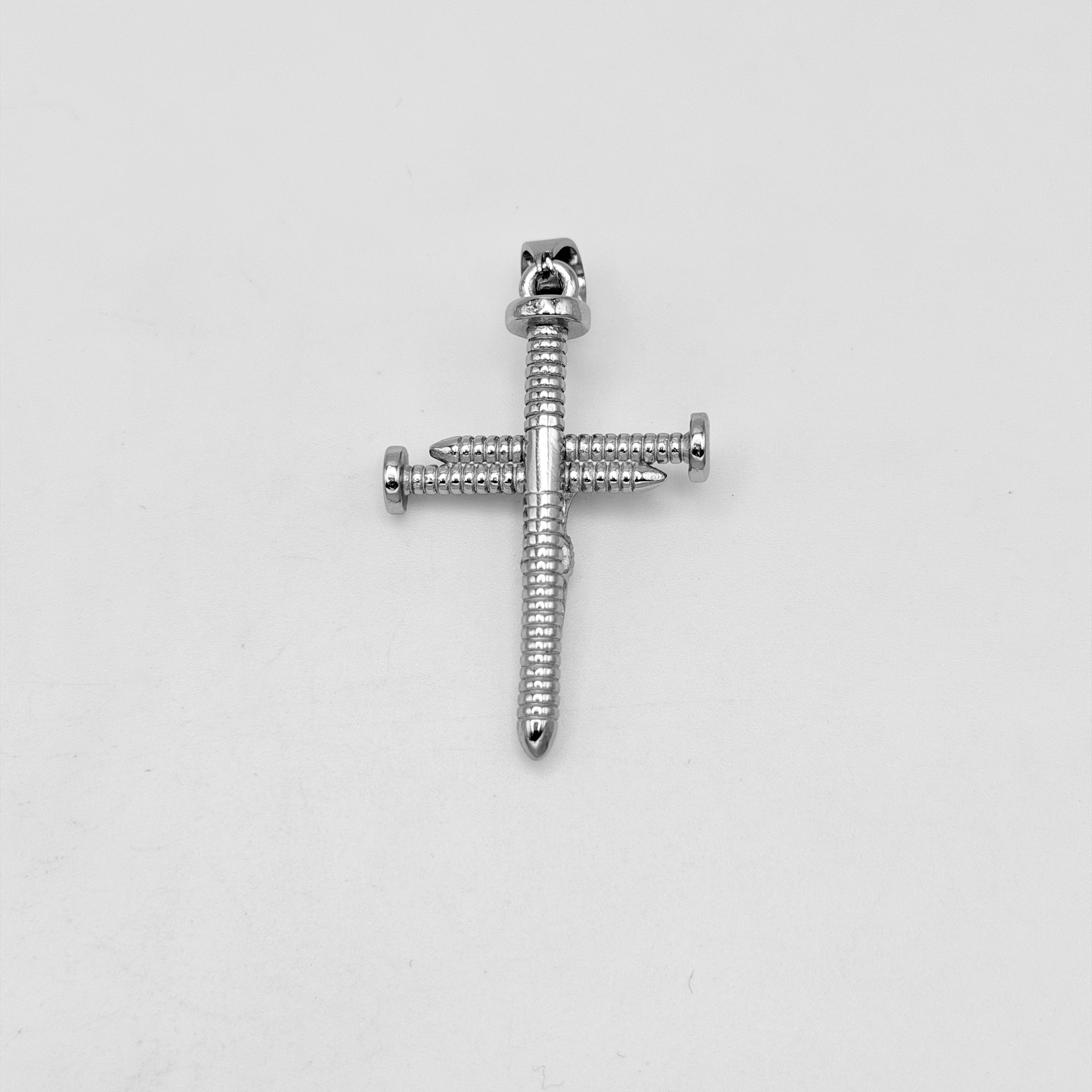 Screw Nail Cross with Jesus Pendant - Stainless Steel - PDS-1222