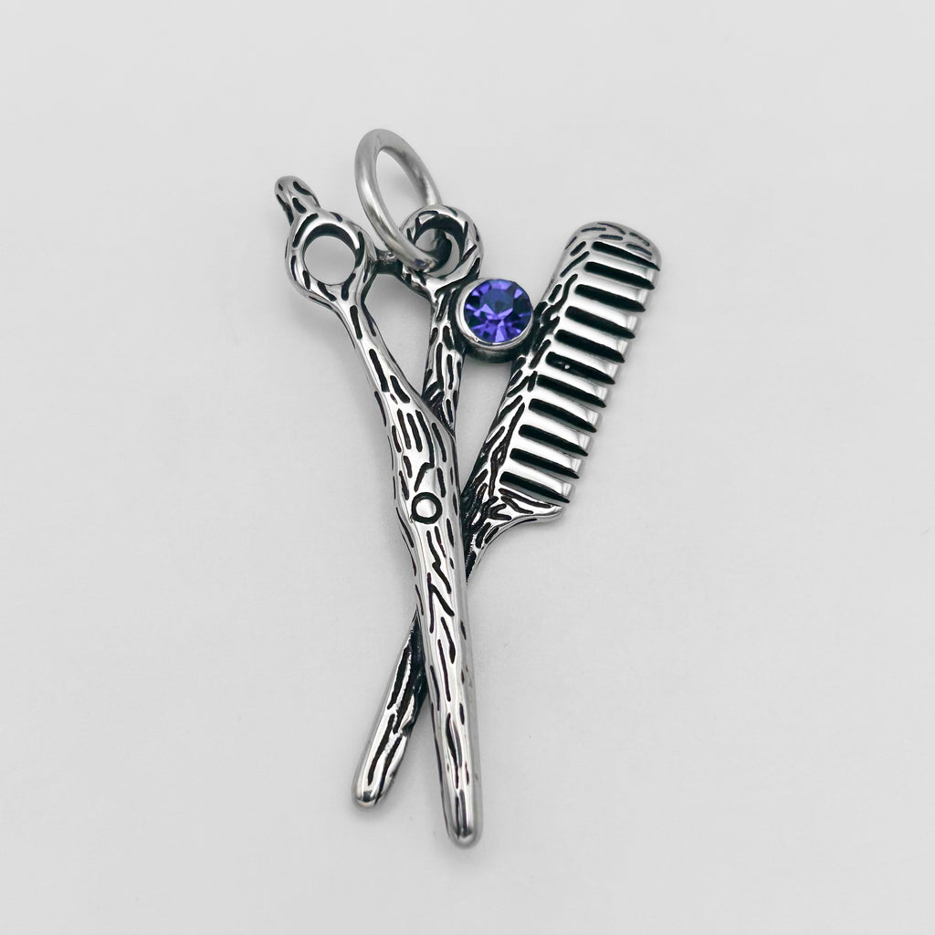 Hairbrush and Scissor Pendant - Stainless Steel - PDS-2078