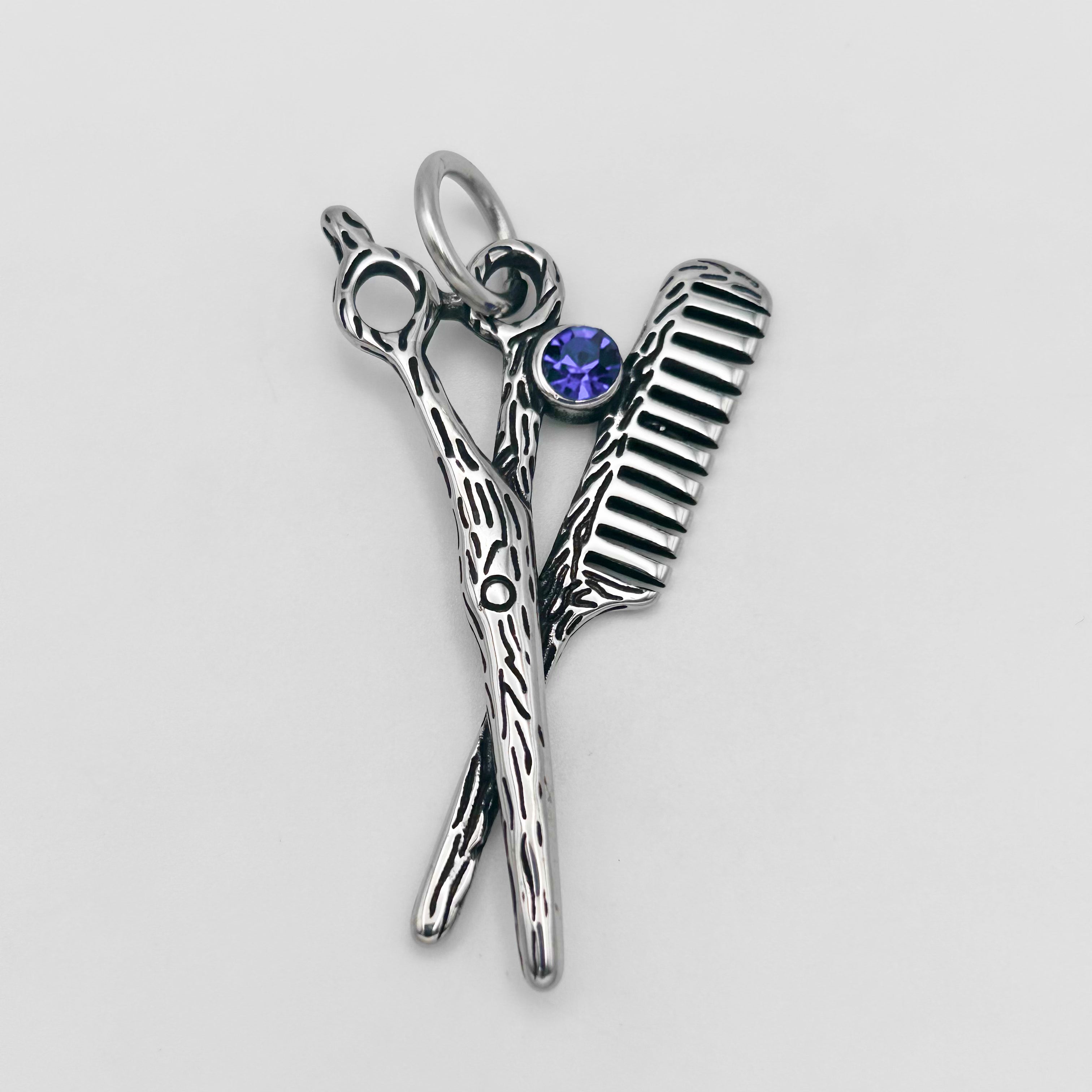 Hairbrush and Scissor Pendant - Stainless Steel - PDS-2078