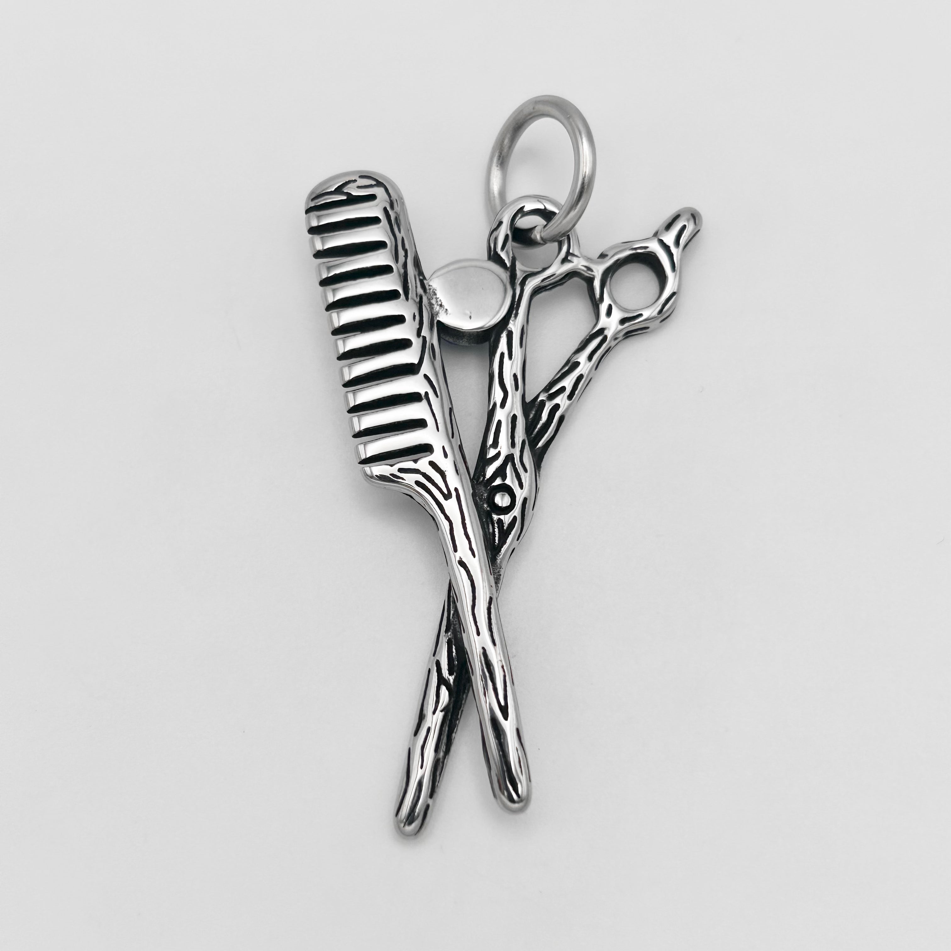 Hairbrush and Scissor Pendant - Stainless Steel - PDS-2078