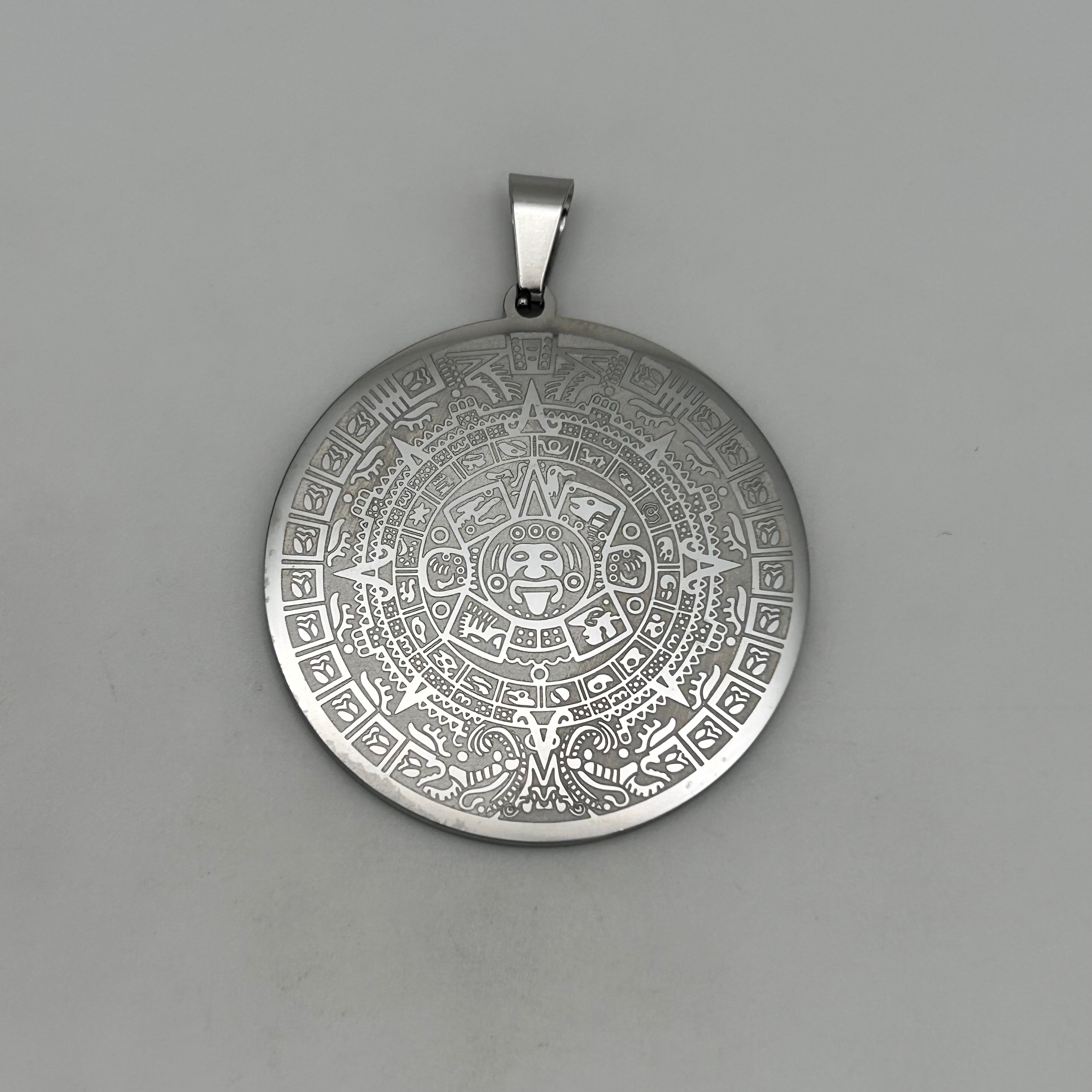 Aztec Calendar Pendant - Stainless Steel - PDS-3123