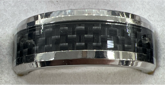 Band Ring with Carbon Fiber Pattern Stainless Steel